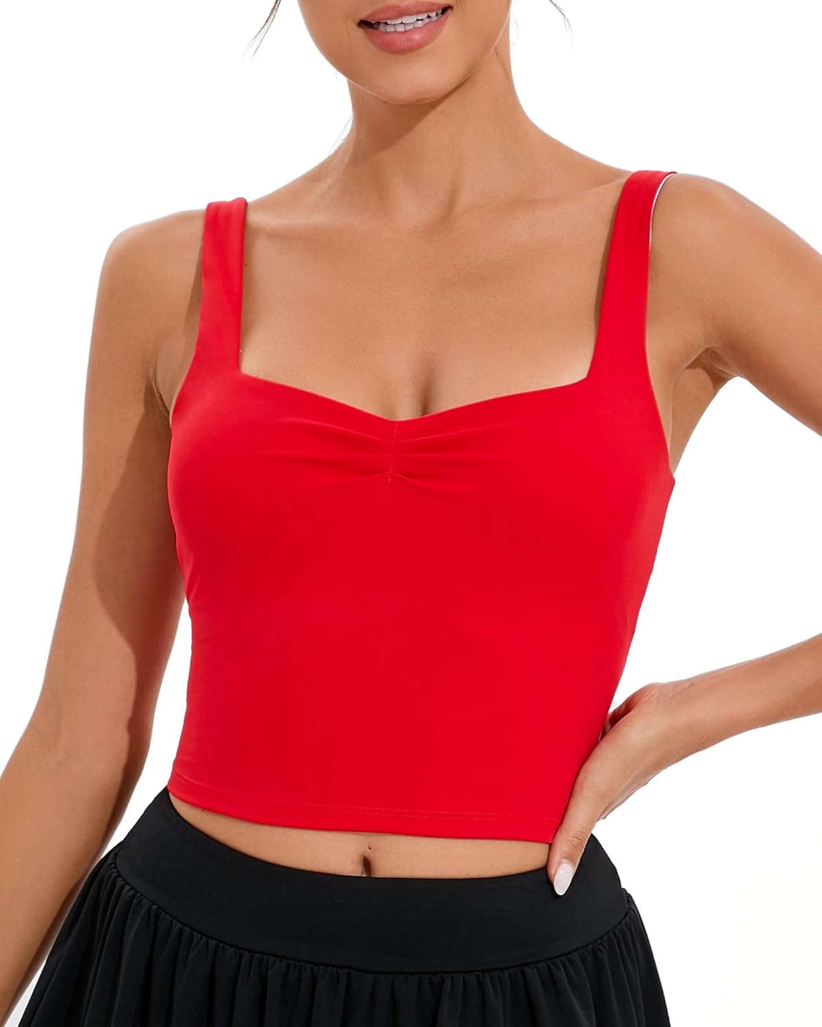 RUNNING GIRL Workout Tank Tops with Built in Bras for Women,Criss-Cross Back Medium Support Sports Bras for Women 2-red XX-Large
