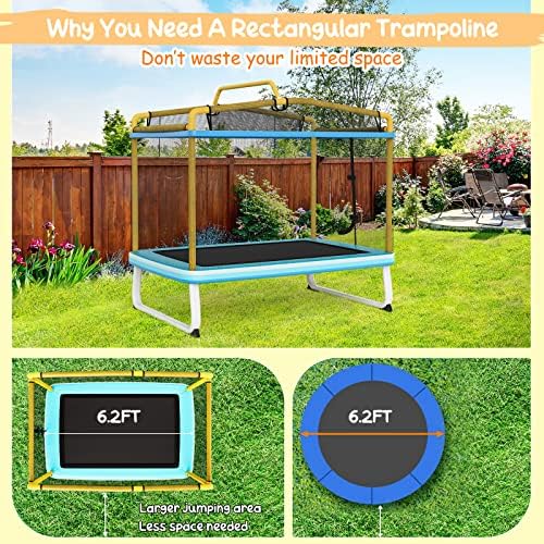 GYMAX Trampoline for Kids, 75” ASTM Approved Recreational Trampolines with Swing, Horizontal Bar & Enclosure Net, Mini Rectangle Trampoline for Baby Toddlers Indoor/Outdoor 5 61dnq 784aL. AC