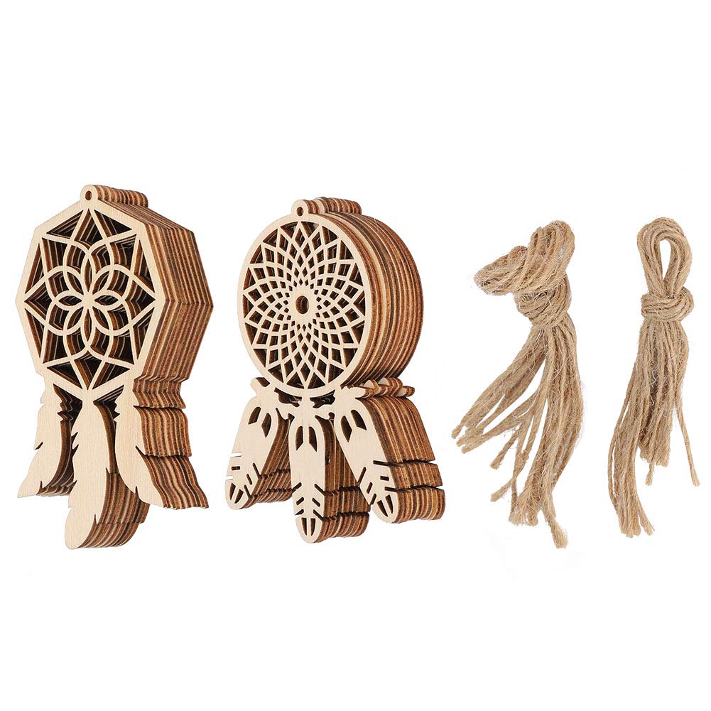 20PCS Wooden Dream Catcher Kit, Dream Catcher Charm, Dangling Dreamcatcher Pendants Timber Wall Ornaments for Home Decoration