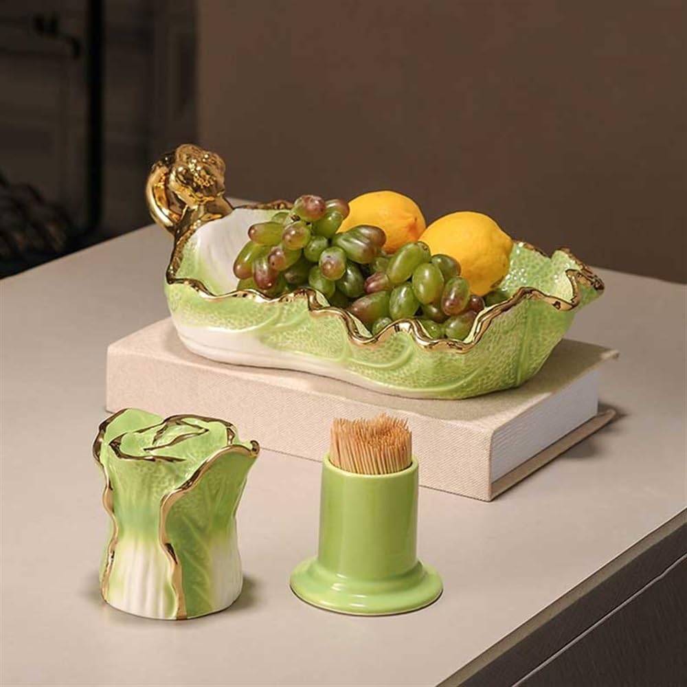 Ciotole di frutta Fruttiera cinese a forma di cavolo, in ceramica, con manico, utilizzata for decorare la tavola da pranzo o il piano lavoro della cucina