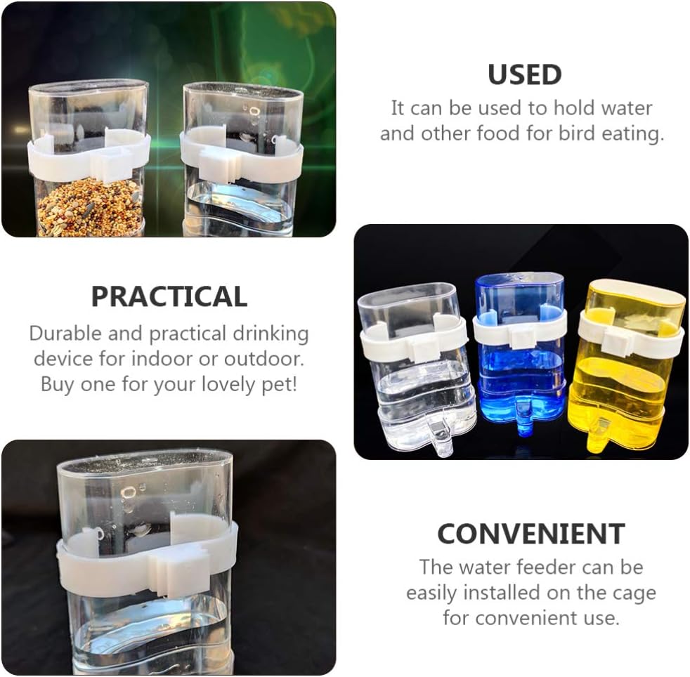 12Pcs Automatic Bird Feeder Plastic Parrot Fruit Vegetable Holder Bird Clear Food Water Container Perch Cage Accessories for Wild Birds Cockatiel Parakeet Blue Yellow