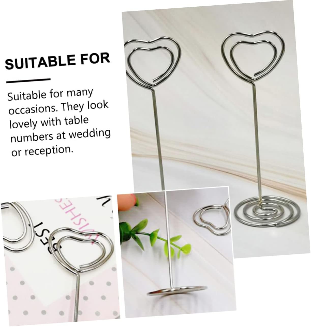 LABRIMP 12pcs Heart Shape Cards Holder Metal Table Number Holders Photo Clip for Wedding Party Desktop Adornment