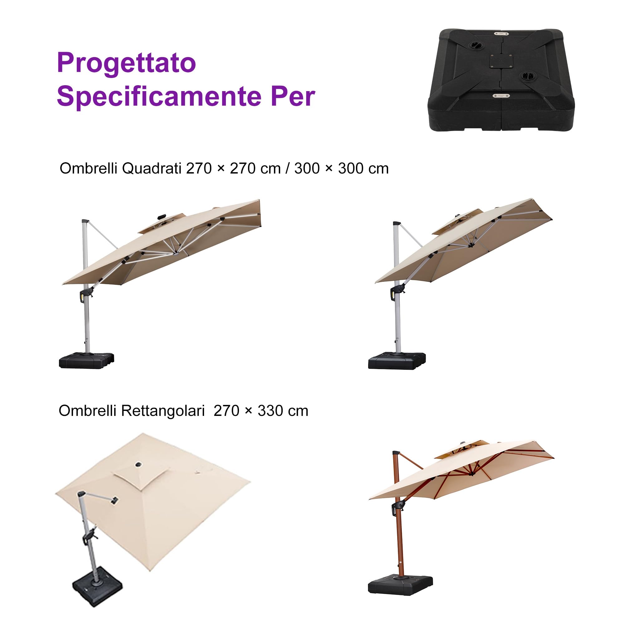 PURPLE LEAF Base per Ombrellone 80 x 80 x 20 cm, Da riempire con acqua o sabbia Fino a 100 kg