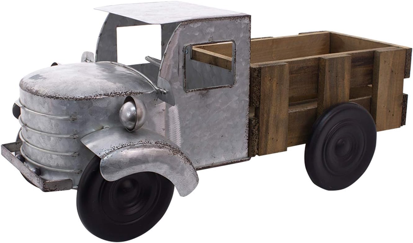 Wing Tai Trading Galvanized Truck with Wood Bed, Gray