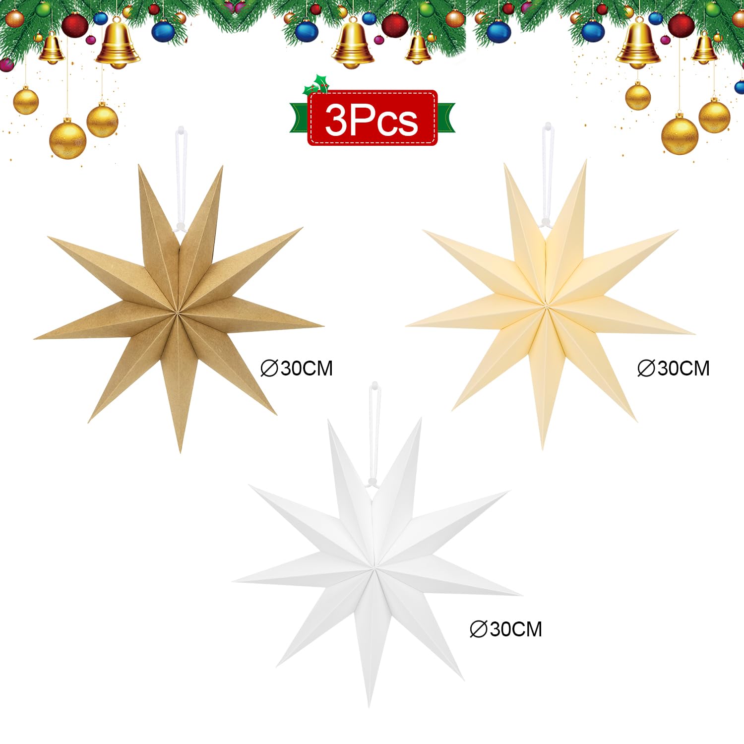 BestoFun Papiersterne Weihnachten 5 Stück - 30cm Faltsterne In Beige, Braun, Khaki