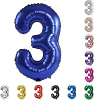 Vista 134 de YPSelected Globo de aluminio grande de 32 pulgadas con número de helio, cumpleaños, boda, fiesta, 0-9 (azul bebé, 2)