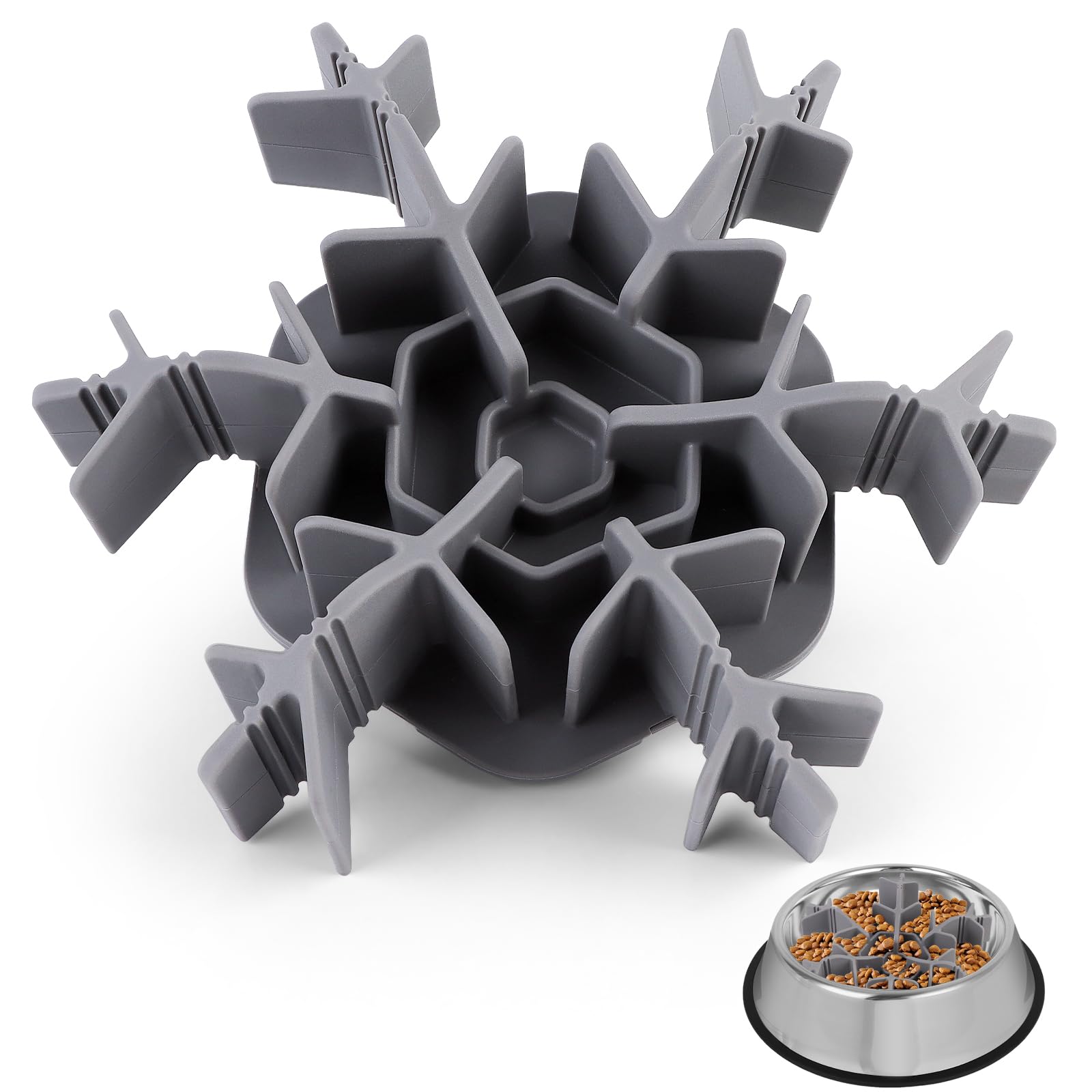 Bartuke Slow Feeder Insert for Dog Bowl, Cuttable Dog Slow Feeding Insert with 8 Upgraded Large Suction Cups, Adjustable Length 4.7-7inches, Fits Small Medium Dogs (Grey)