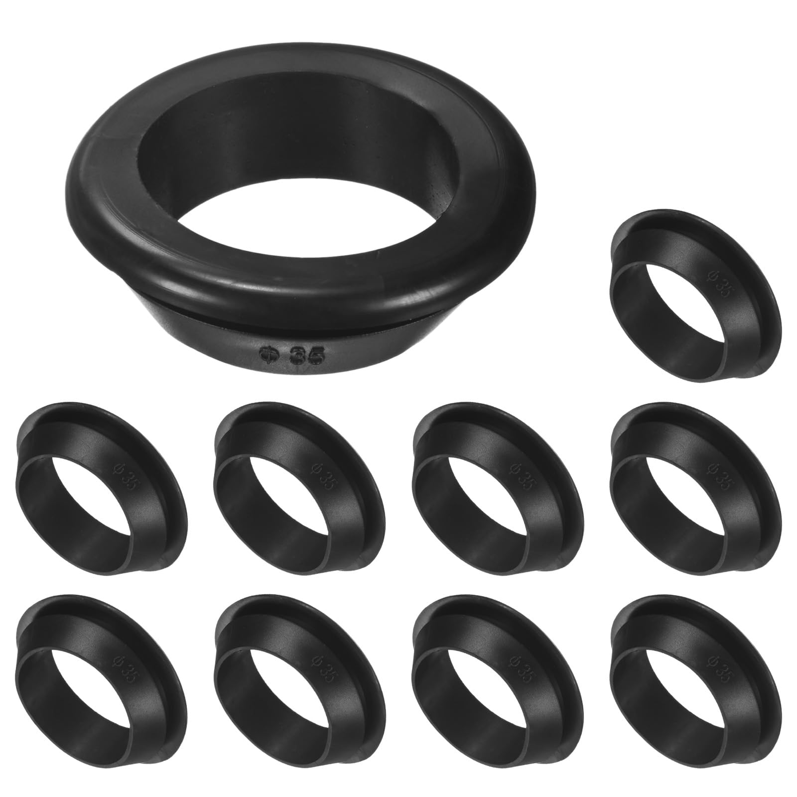 M METERXITY 10-Pack Cable Railing Rubber Grommets, 35mm Drill Hole 30mm ID Eyelet Ring Gasket for Wiring, Wire Cable, Automotive, Metal Cable Railing Post, Car Grommet [Black]
