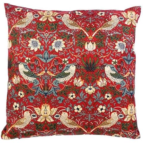 William Morris Strawberry Thief Red Cushion with Pad Cover