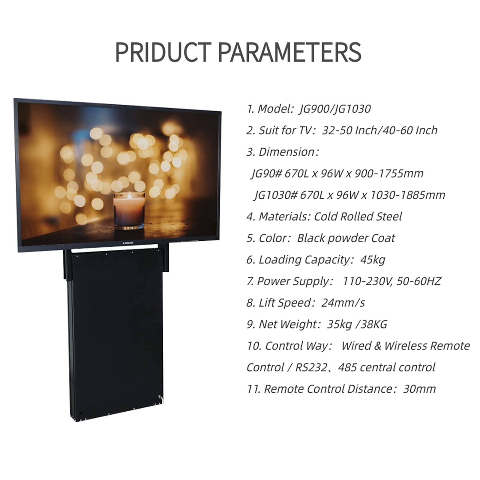 Automated TV Lift Electric Telescopic Bracket Motorized TV Lift Hidden