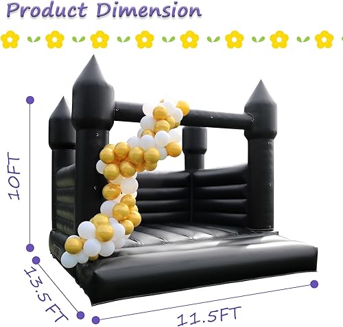 Vista 2 de Casa de rebote negra para adultos y niños, 13.5 pies x 11.5 pies x 10 pies de PVC de grado comercial con potente soplador de 750 W para niños de 5 a