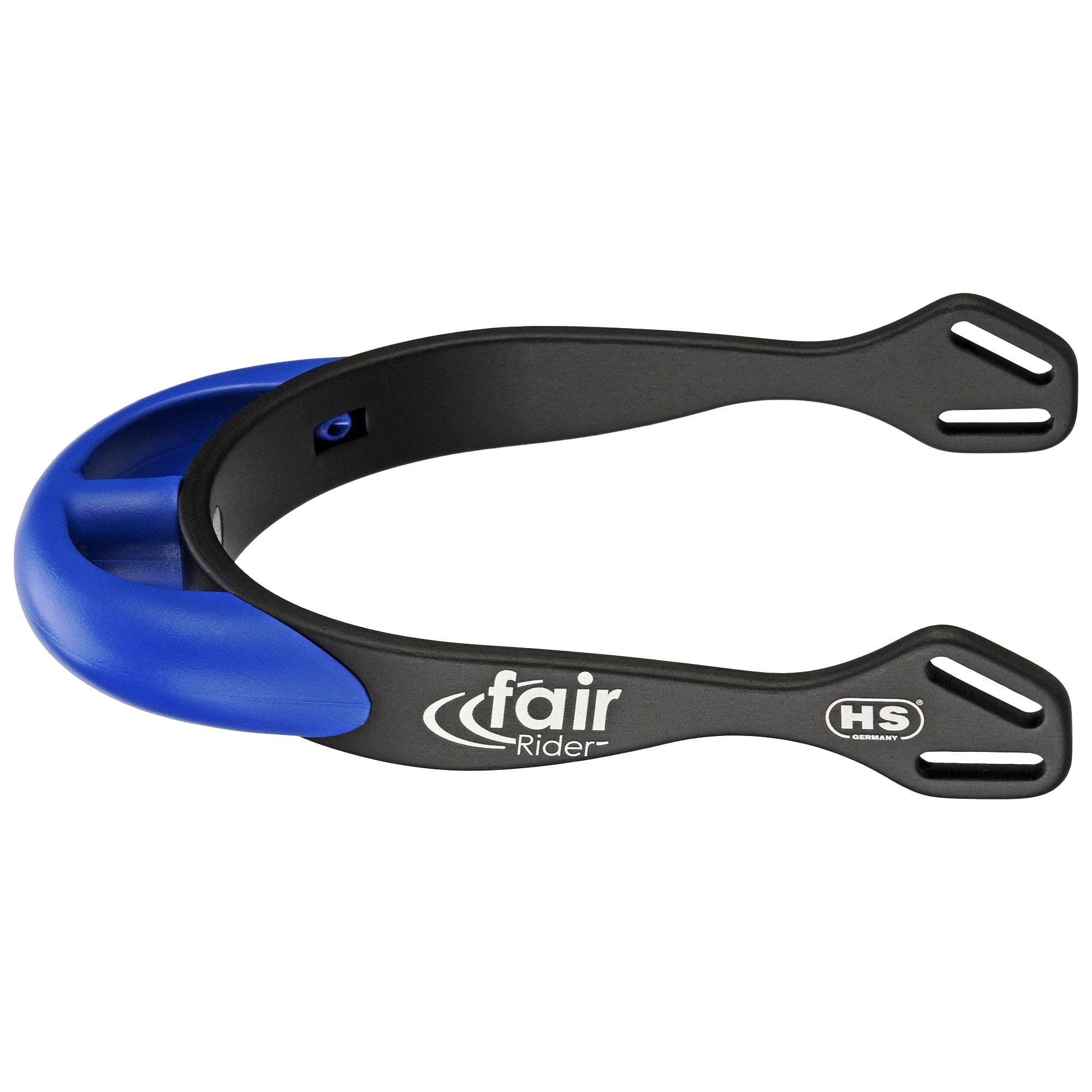 Sprenger fairRider - Espuelas de aluminio negro (ligeras y anodizadas), con cuello de plástico curvado en color azul, grueso y redondeado