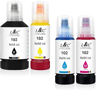 L&C 102 Ink Compatible with Epson 102 Ink Cartridges Bottle Multipack for ET-2750 ET-2751 ET-2756 ET-2850 ET-2856 ET-3700 ...
