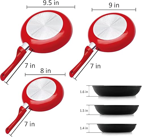 Miniatura 2 de Juego de sartenes antiadherentes sartenes de 8 pulgadas sartenes de cerámica de 9 y 95 pulgadas con tapas de vidrio sartén de cerámica de doble capa