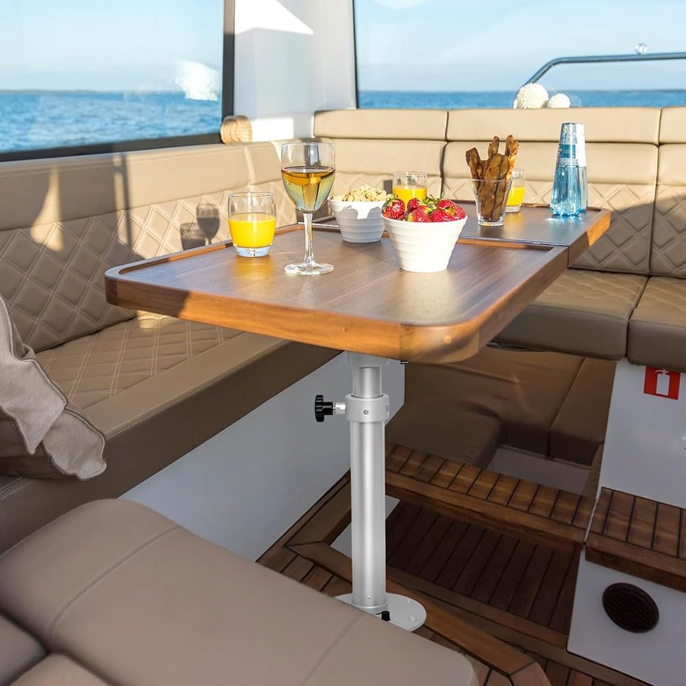 Base telescópica para patas de mesa de caravana, altura ajustable, pedestal de aleación de aluminio con perilla, soporte desmontable para barco, caravana, oficina, color plateado