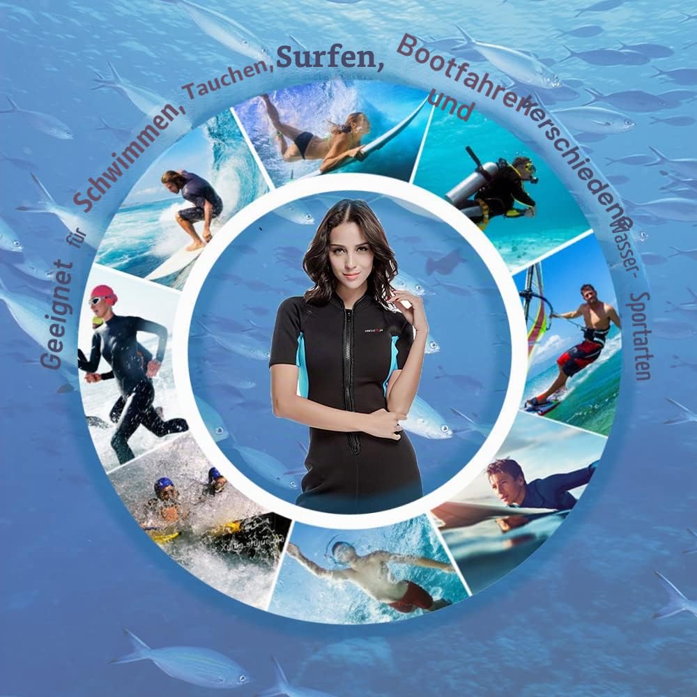 Neoprenanzug 2mm Frauen Reißverschluss vorne Neopren Kurzarm Neoprenanzüge, zum Surfen, Schwimmen, Schnorcheln