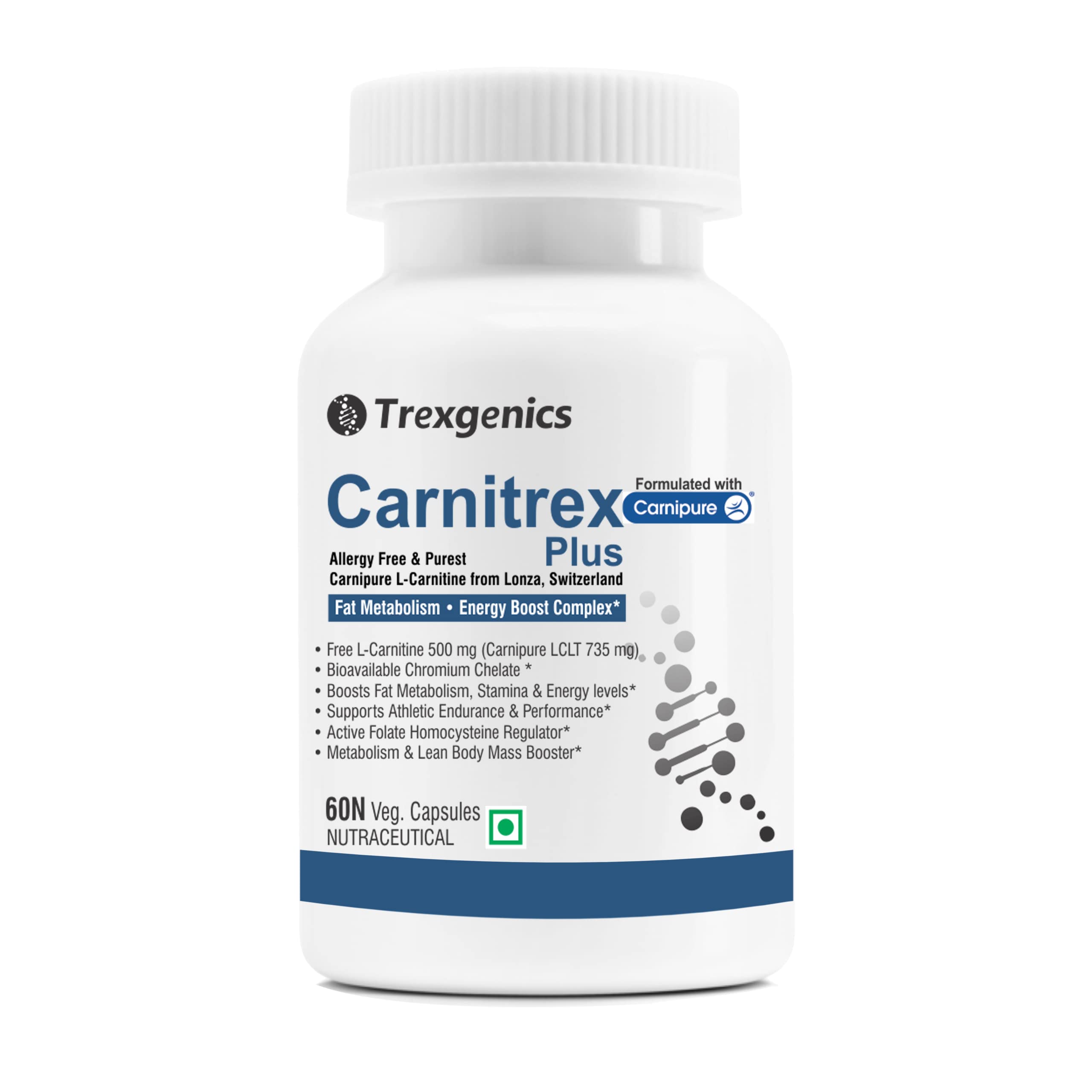 Trexgenics® CARNITREX PLUS -CARNIPURE (Lonza, Switzerland) L-Carnitine L-Tartrate  735mg,Chromium Picolinate 208 mcg