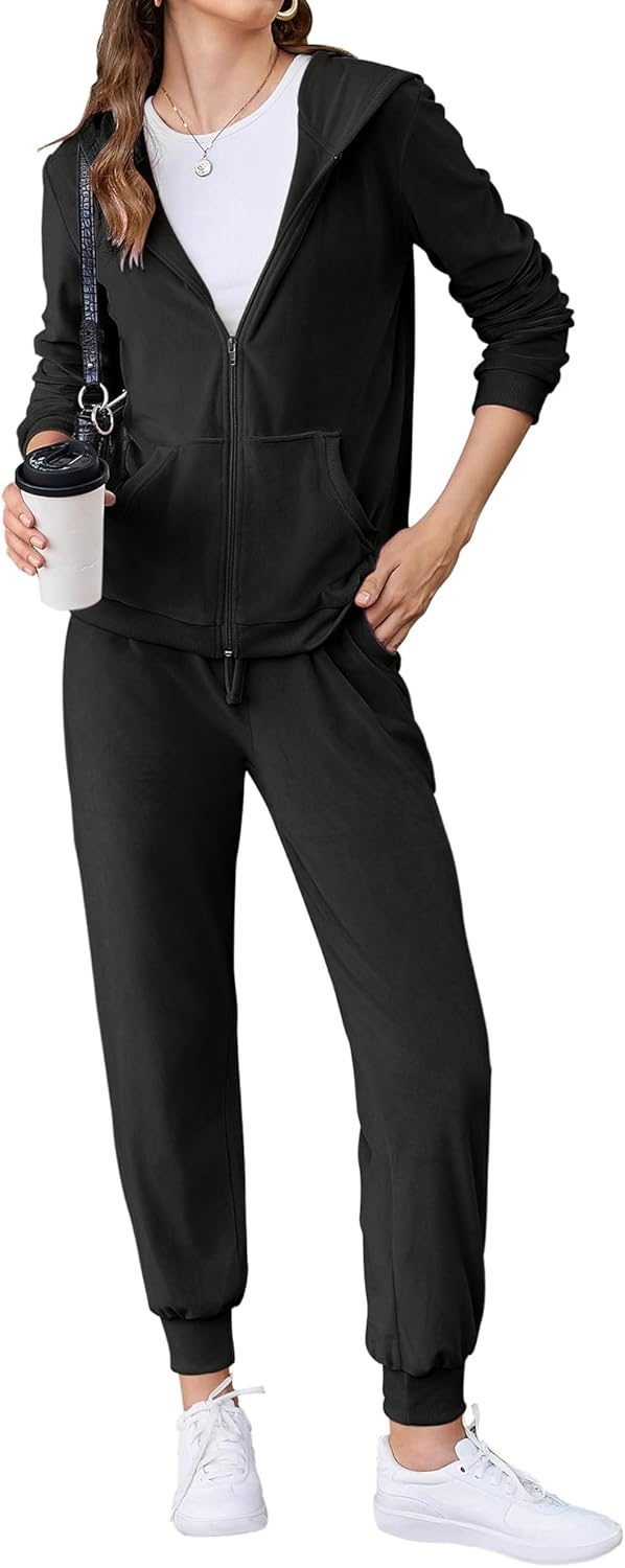 HOTOUCH Womens Casual Velour Tracksuit Set Full Zipper Hoodie Workout Pants Velvet Sweatsuit Jogging Suits XS-XXL
