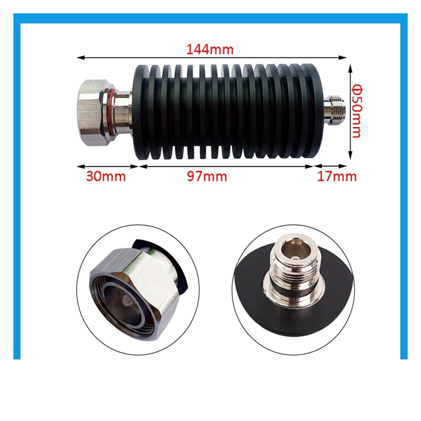 Atenuador coaxial RF DC-3GHz/4GHz 50W 50Ohm, Conector DIN Macho a N Hembra, 10db 20db 30db 40db 50db(15db 3Ghz)