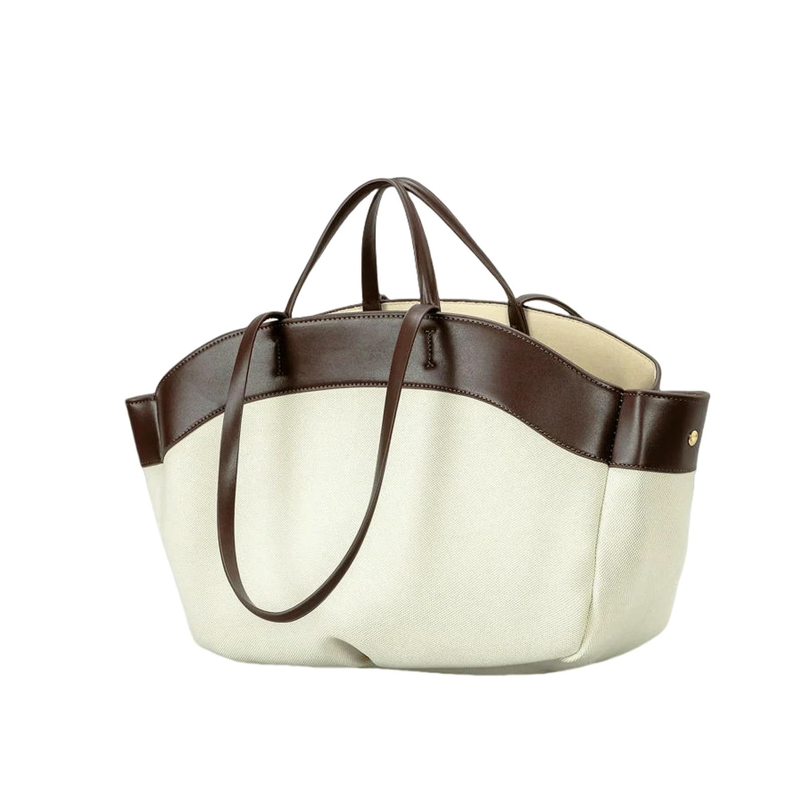 Schultertasche Damen Große Kapazität Korbtasche Lässige Leinwand Patchwork Frauen Schultertaschen Einfache Paneled Shopper Tote Tasche-Kaffee