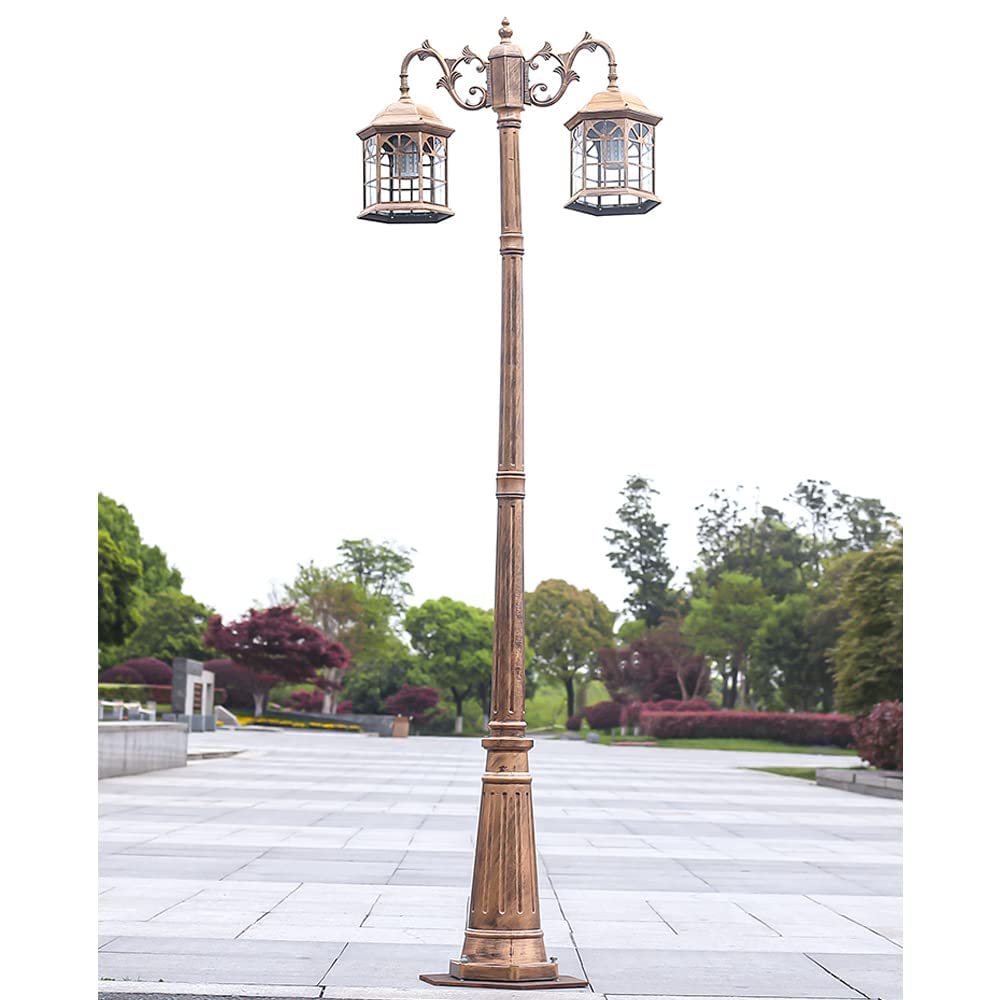 Lamp Post Lights Outdoor, 88inch 2-Head Outdoor Light Aluminum Pillar Garden Path IP65 Waterproof Street Glass Lantern Courtyard Bollard PathLighting (Bronze 78inch)