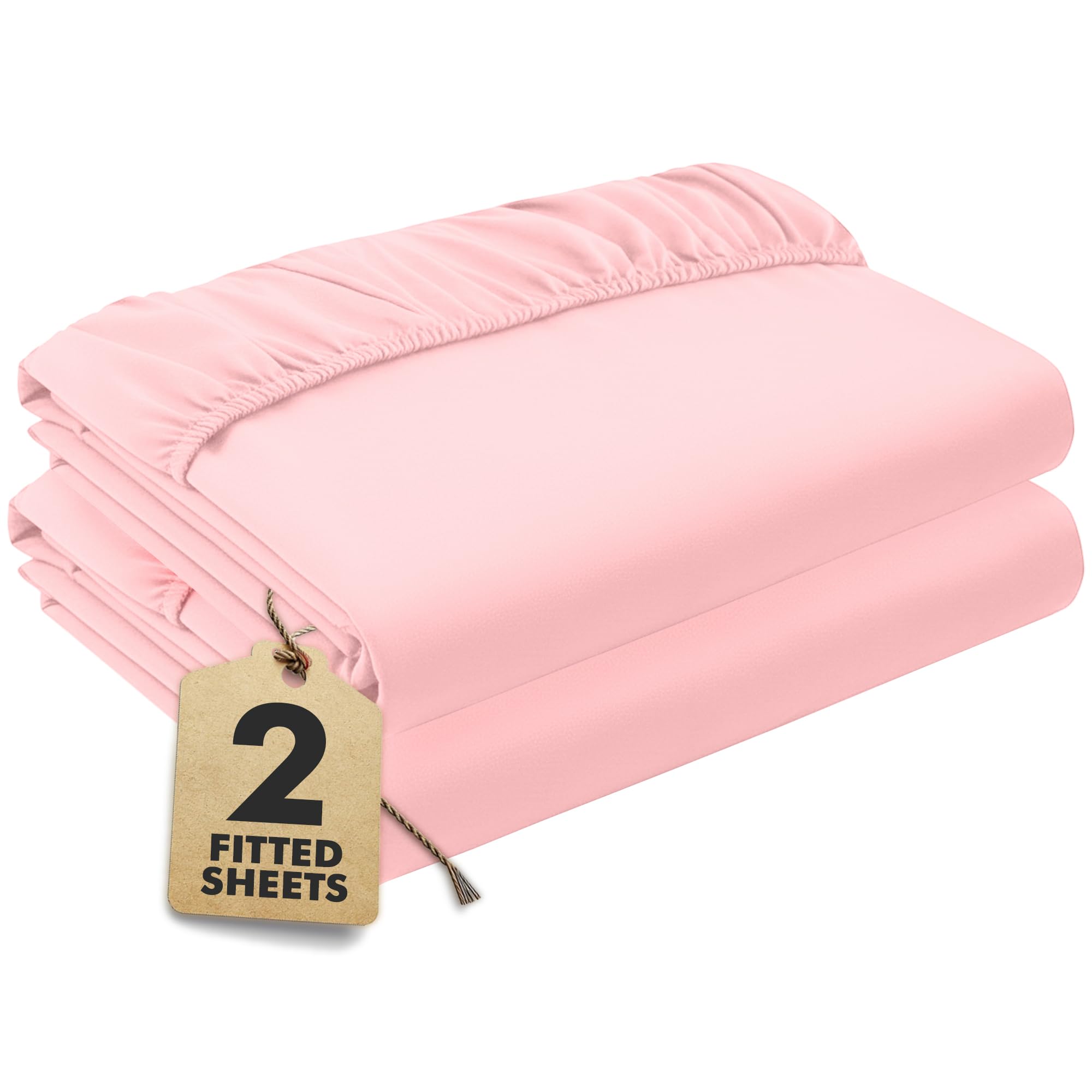 Baby Pink Fitted Sheet King Beds (150×200 cm, Deep 35 cm) – Pack of 2 Soft Microfibre Elasticated Cover – Breathable, Durable & Easy Care Bottom Sheet