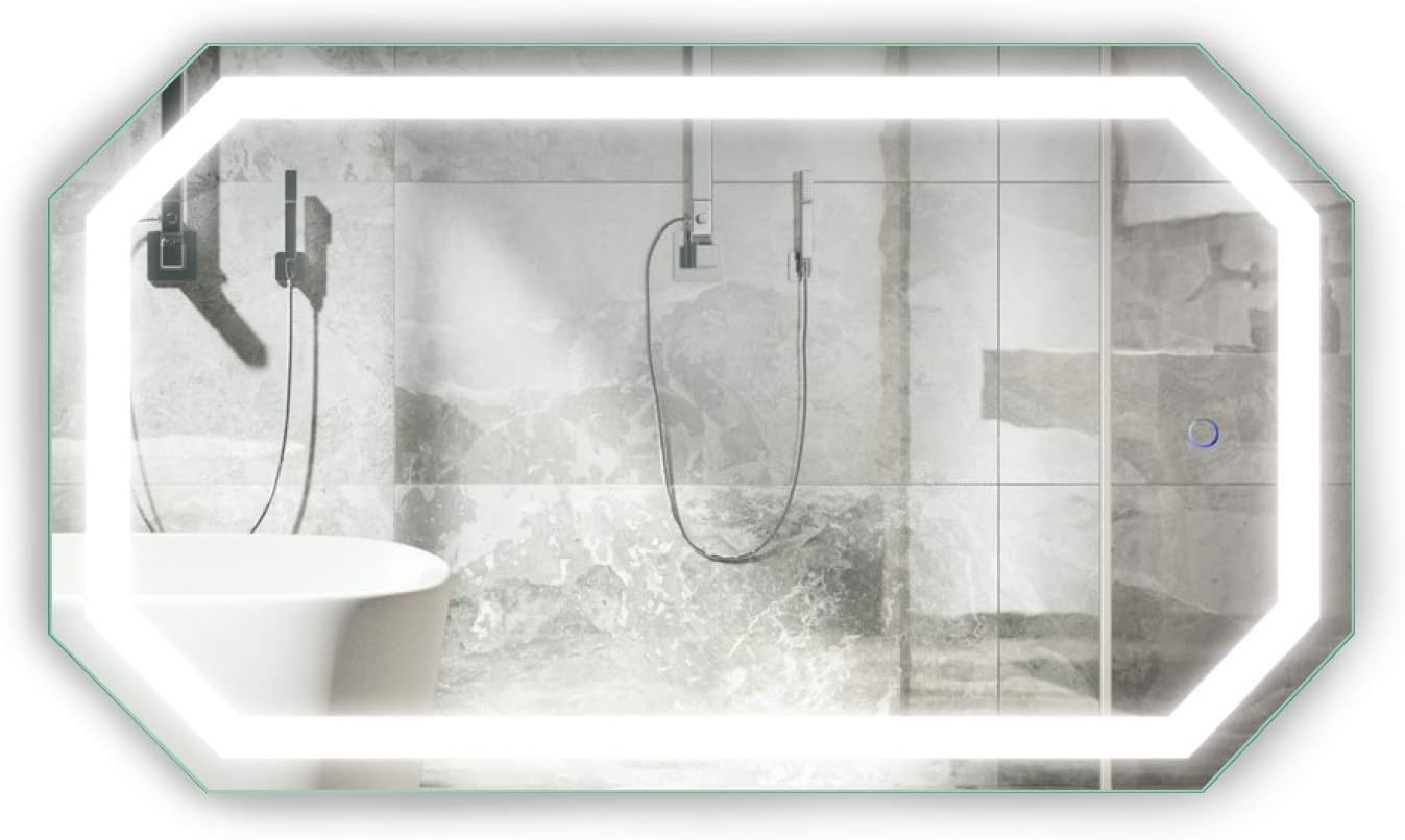 Black Friday Sale 2022 Krugg Octagon LED Bathrom Mirror 24 Inch X 42 Inch | Lighted Wall Mount Vanity Mirror Includes Defogger & Dimmer | Vertical or Horizontal Install