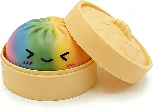 ATIMIGO Rainbow Dumpling Squishies,Mystery Dumpling Squishys,Colorful Dumplings Stress Balls Fidget Sensory Toy,Stocking Stuffers with Food Steamer Stretchy Desk Toys