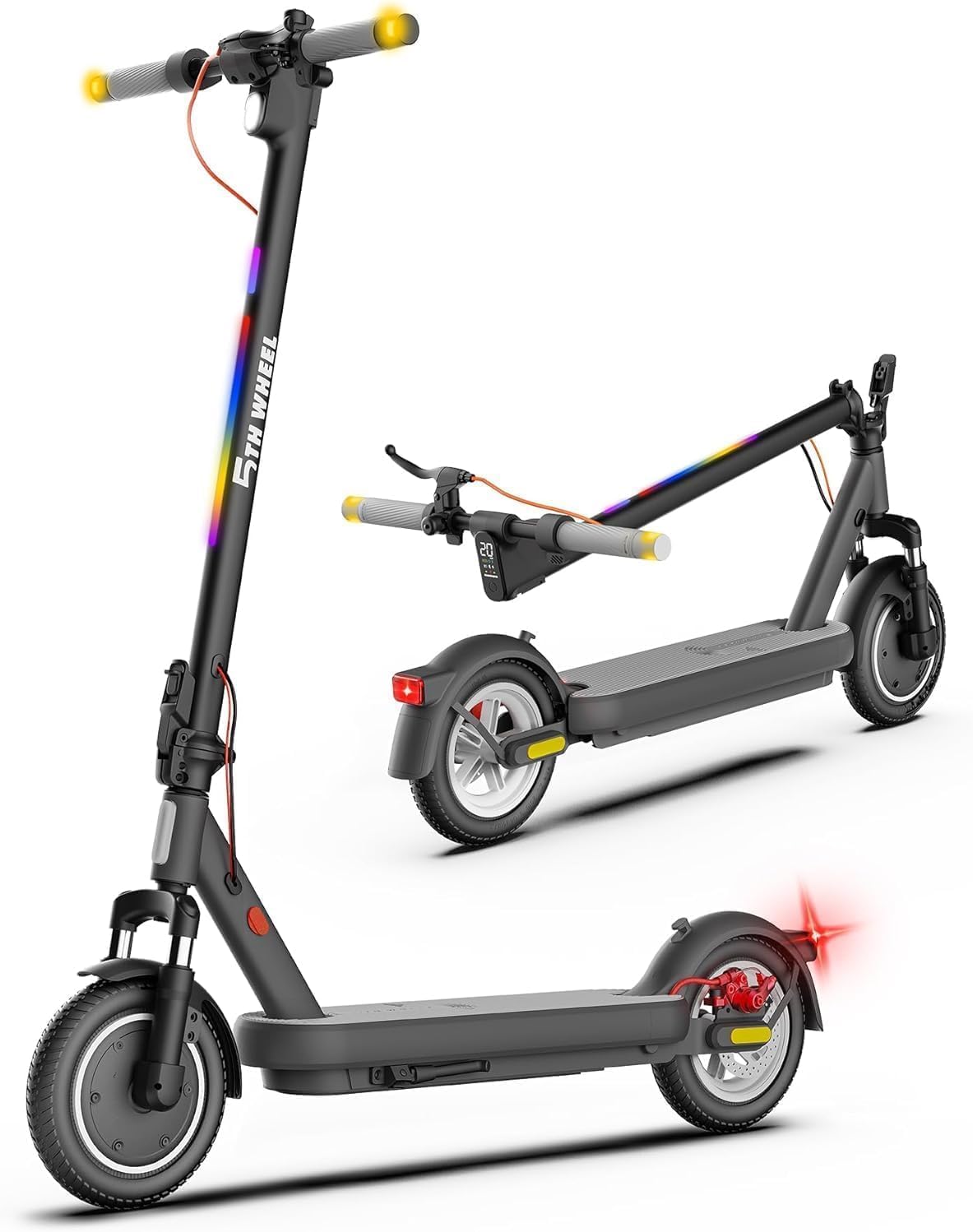 5TH WHEEL V40 PRO Adult Electric Scooter,10" Solid Tires,800W Peak Motor,20Mph Top Speed,24.9Miles Foldable Electric Scooter with Dual Suspension&Brakes,App Control,Ambient Light,UL2272 Certified product image