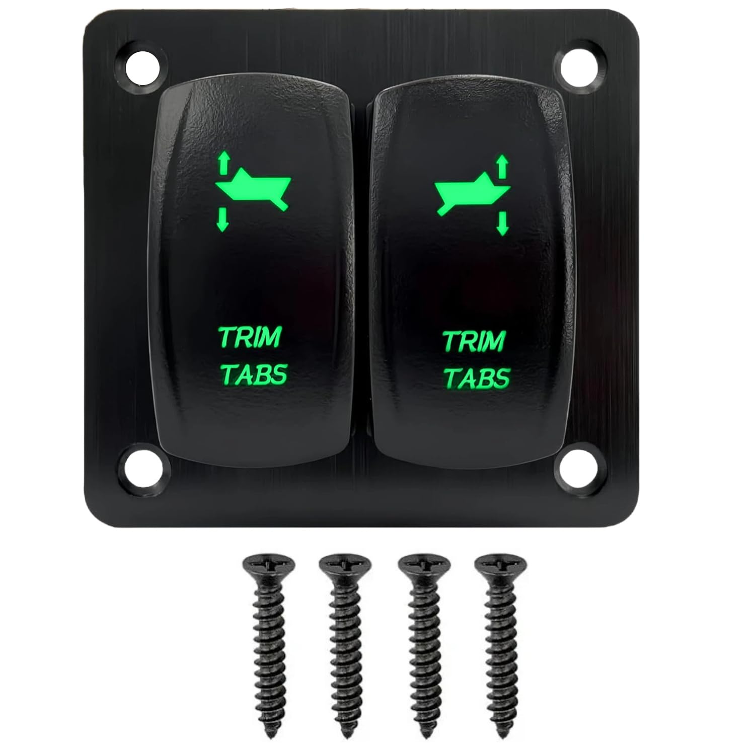 Trim Tabs Rocker Switch Panel 12V/20A 24V/10A Momentary 7 Pin DPDT 3 Position (ON)-Off-(ON) 2 Gang Aluminum Waterproof Trim Toggle Switch Panel for Marine Boat Console, DC Motor Reverse Control