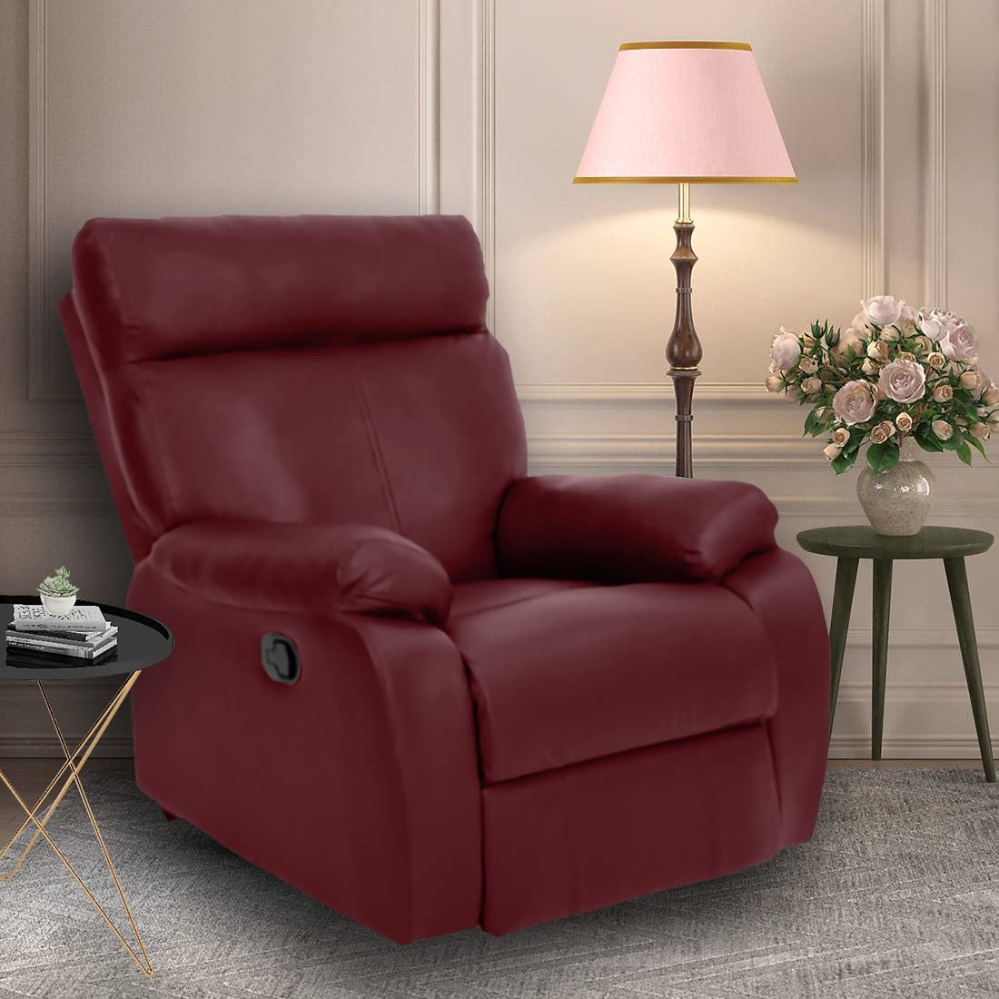 AKA Leatherette Manual Recliner (Finish Color Maroon Brown, DIY(DoIt