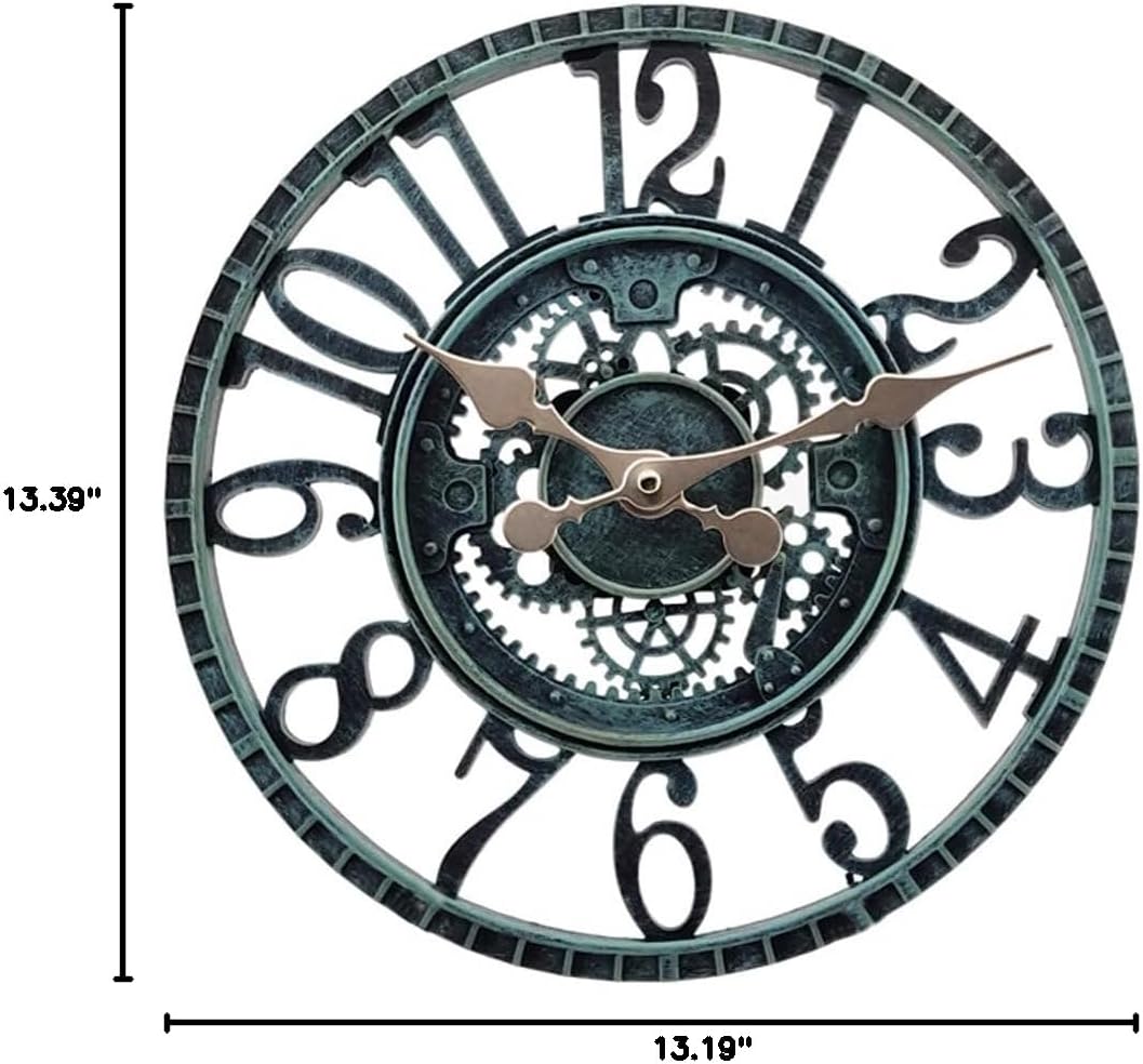 Outdoor Clock, Waterproof Wall Clock,with Simple Big Arabic Numerals,Decorative Wall Clocks,Green