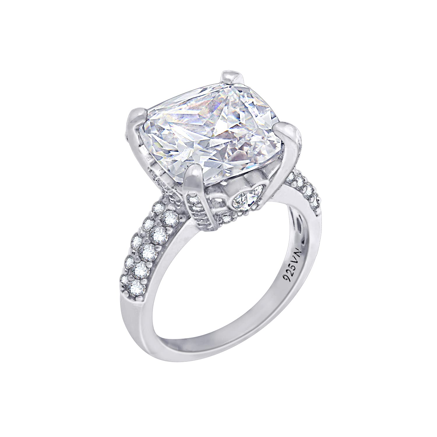 DIAMONBLISS Platinum Plated Sterling Silver Cushion Cut CZ Cocktail Mother's Day Gift Ring