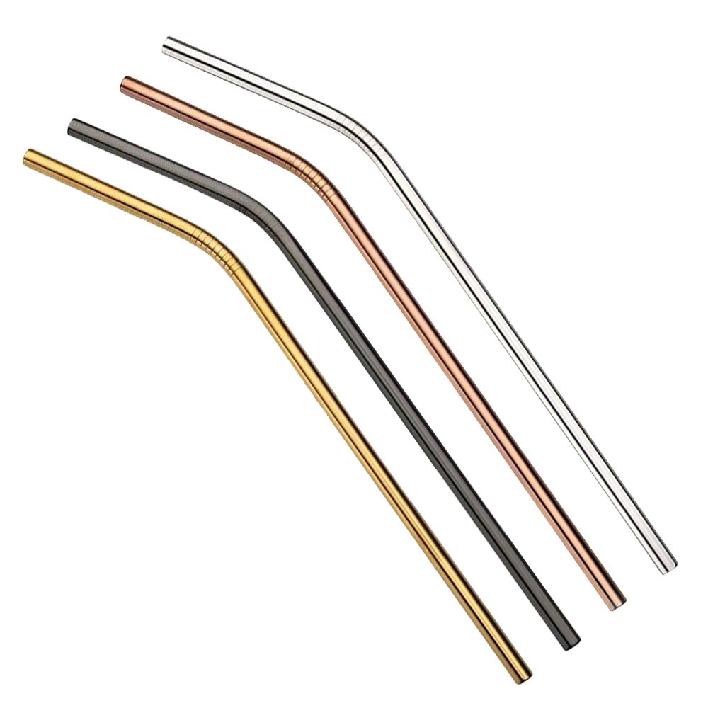 Reusable Bent Stainless Steel Straws - Sturdy Metal for Cold Drinks Cocktails Coffee Eco-Friendly Alternative to Plastic