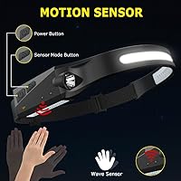 Vista 3 de Linterna frontal recargable, 5 unidades, lámpara de cabeza de haz ancho de 230°, linterna LED con sensor de movimiento, faros delanteros de 5 modos