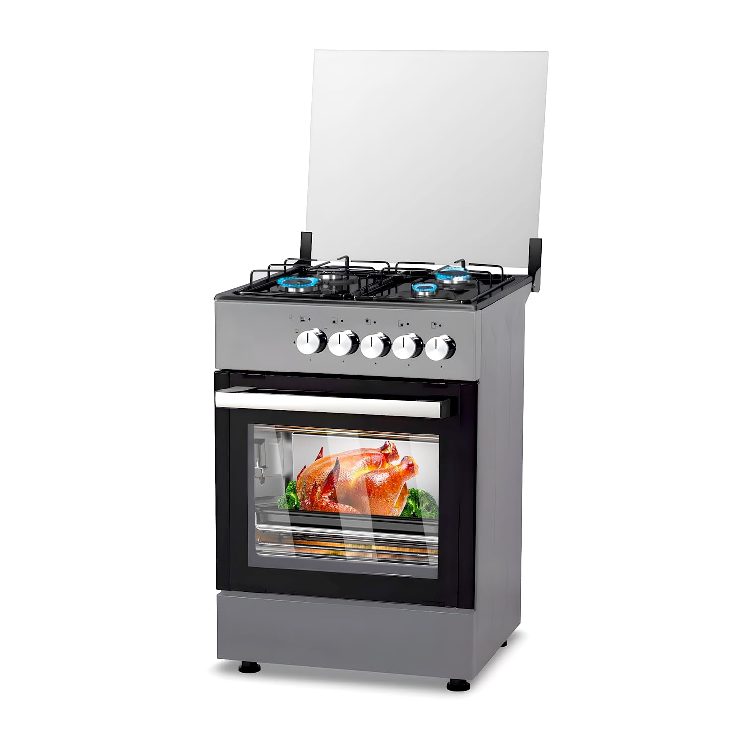 Wintem Cucina a Gas con 4 Fuochi e Forno Elettrico 1900W Integrato in Acciaio 57x57x88cm - Ideale per Cucinare in Modo Rapido e Veloce in Ambienti Piccoli o all'Esterno - Comode Lastre Coprifuochi