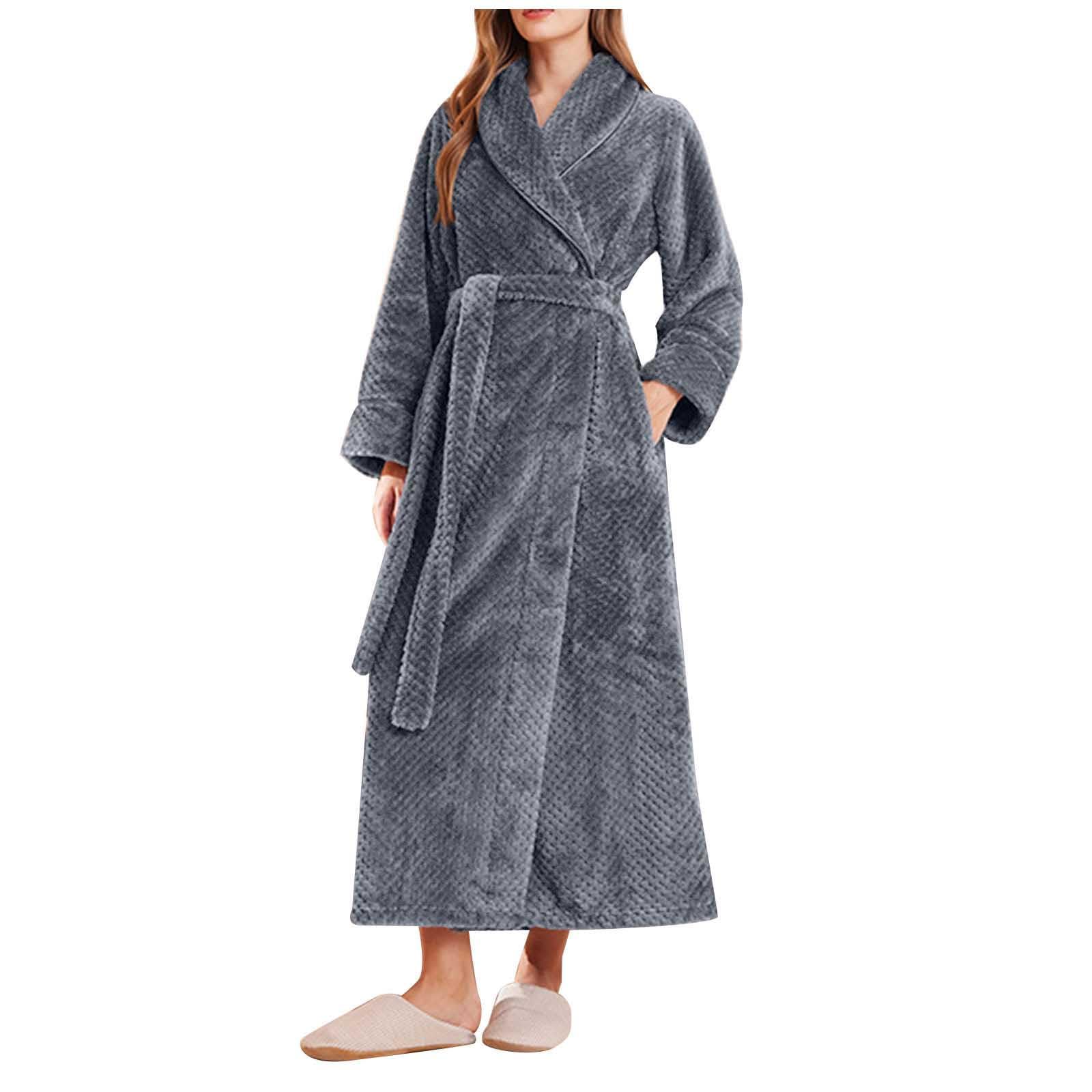 Warm Bathrobe for Women Ladies Shawl Collar Fleece Plush Long Robes Fleece Shaggy Fluffy Nightgown Sleepwear