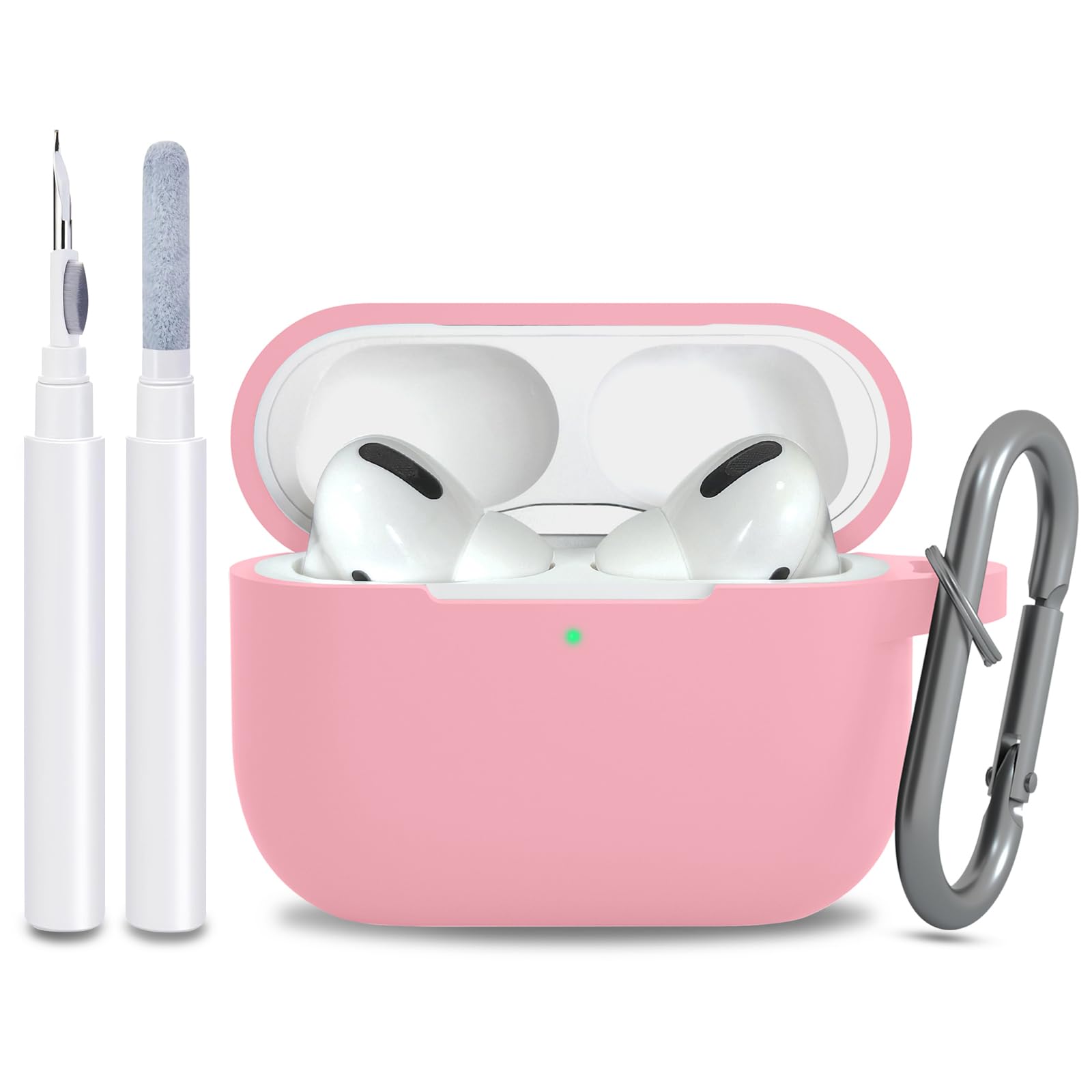 for AirPods Pro 2nd 1st Generation Case Cover with Keychain, Protective Soft Silicone Skin Accessories for Apple AirPods Pro Charging Case 2022/2019, Front LED Visible, Pink