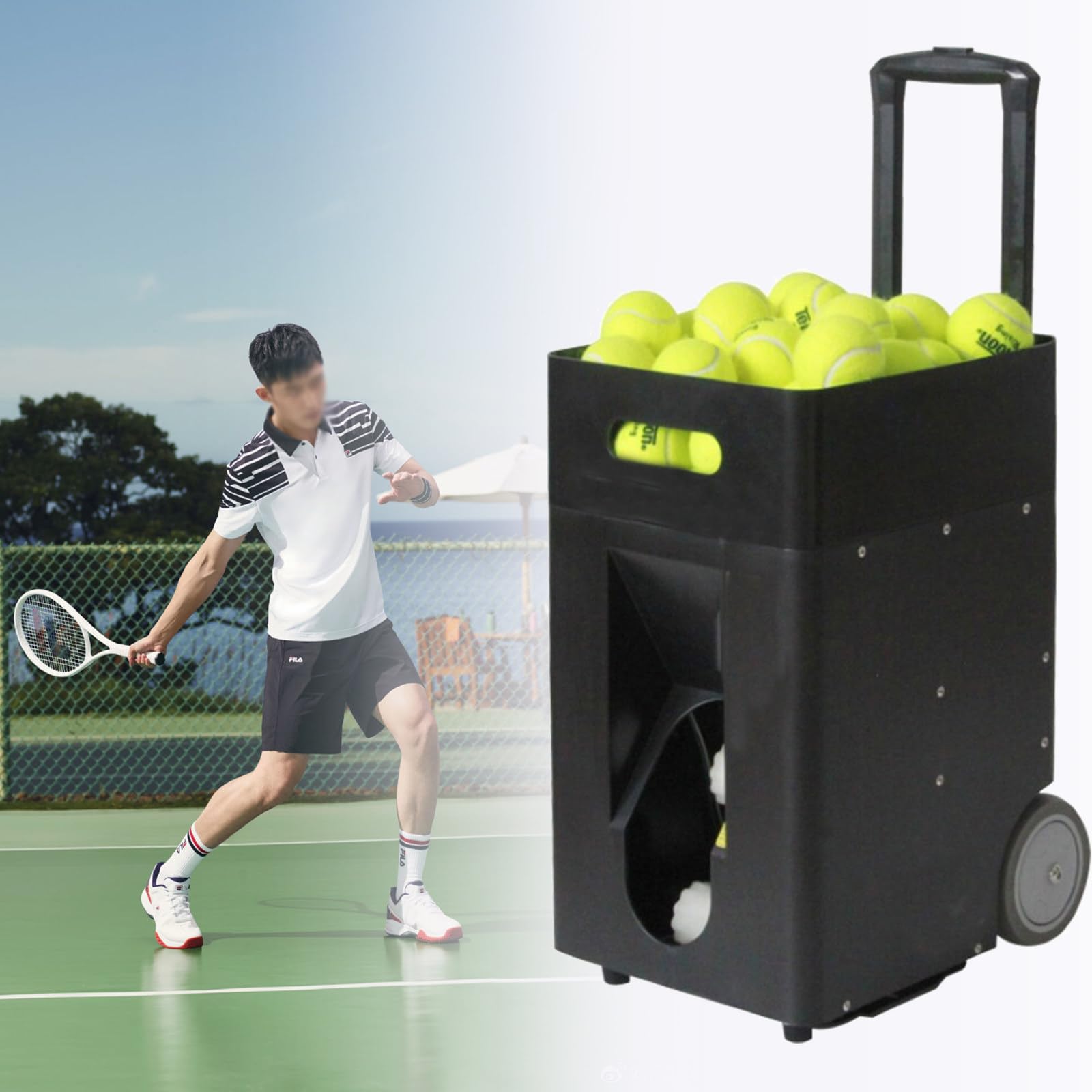 Máquina portátil para lanzar Pelotas de Tenis, Lanzador automático de Pelotas de Tenis, máquina de Entrenamiento de Tenis con Control Remoto y aplicación, duración de batería de 4 Horas, Gran capaci