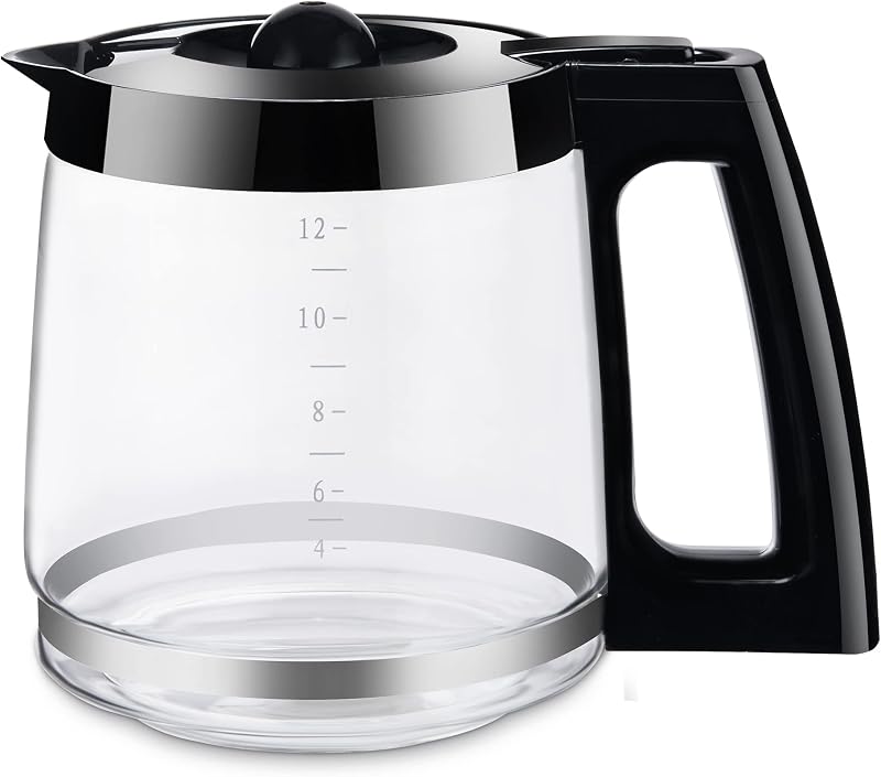 12-Cup Replacement Glass Coffee Carafe Compatible with Hamilton Beach Flexbew Coffeemaker, Coffee Pot Fits 49980A, 49980Z, 49983, 49618, 46300, 46310, 49976, 49966, 49350 Series, Black