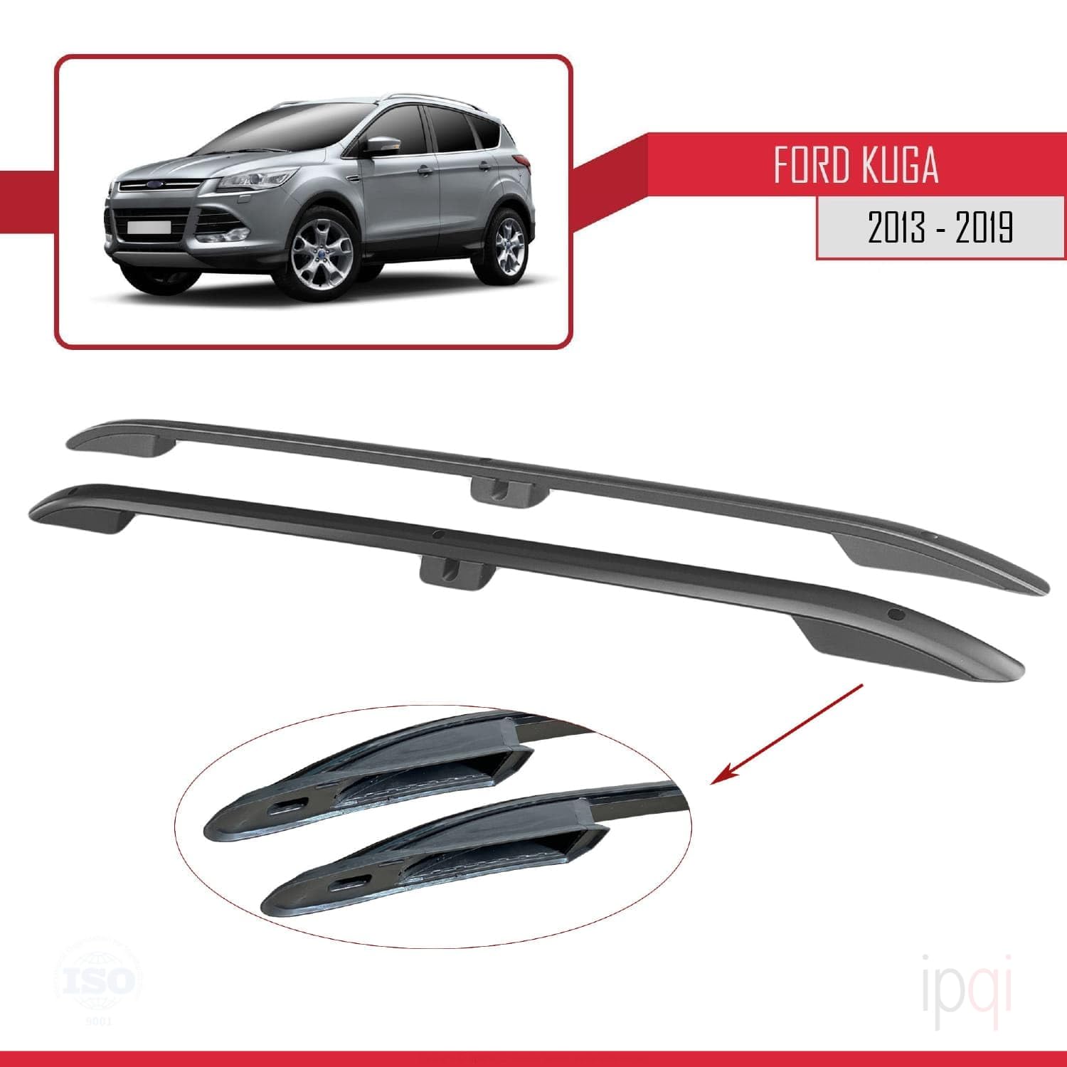 Kompatibel mit Ford Kuga 2 (C520) 2013-2019 (Kurzer Radstand L1/H1) Dachreling Dachträger Gepäckträger Schwarz