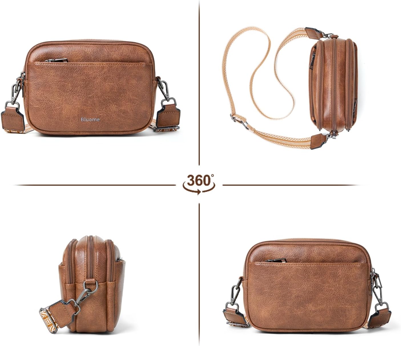 Bluome 4 Zips Crossbody Bags Purses Handbags For Women Small Pu Leather Shoulder Cross Body Travel Bag For Woman Guitar Strap - Image 7