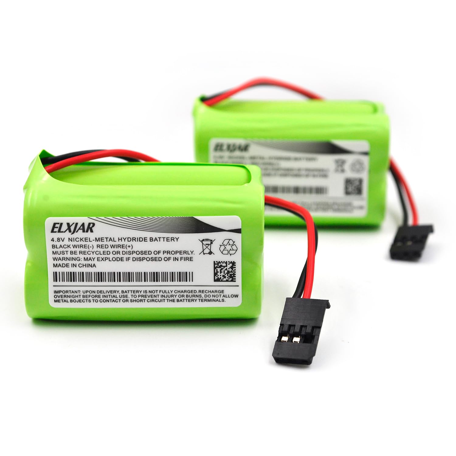 (2-Pack) 4.8V 2000mAh AA NiMH Receiver RX Battery with Hitec and JR Connectors, 2X2 Square Rechargeable Battery Pack for RC Receivers, RC Aircrafts, Toys, and Tools
