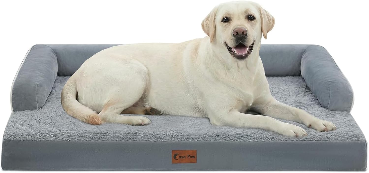 Orthopedic Dog Beds for Extra Large Dogs, Waterproof Egg Crate Foam XL Dog Bed with Sides 45x35Inch, Big Dogs Couch Beds with Removable Washable Cover and Nonskid Bottom, Grey 45.0"L x 35.0"W x 8.0"Th Grey