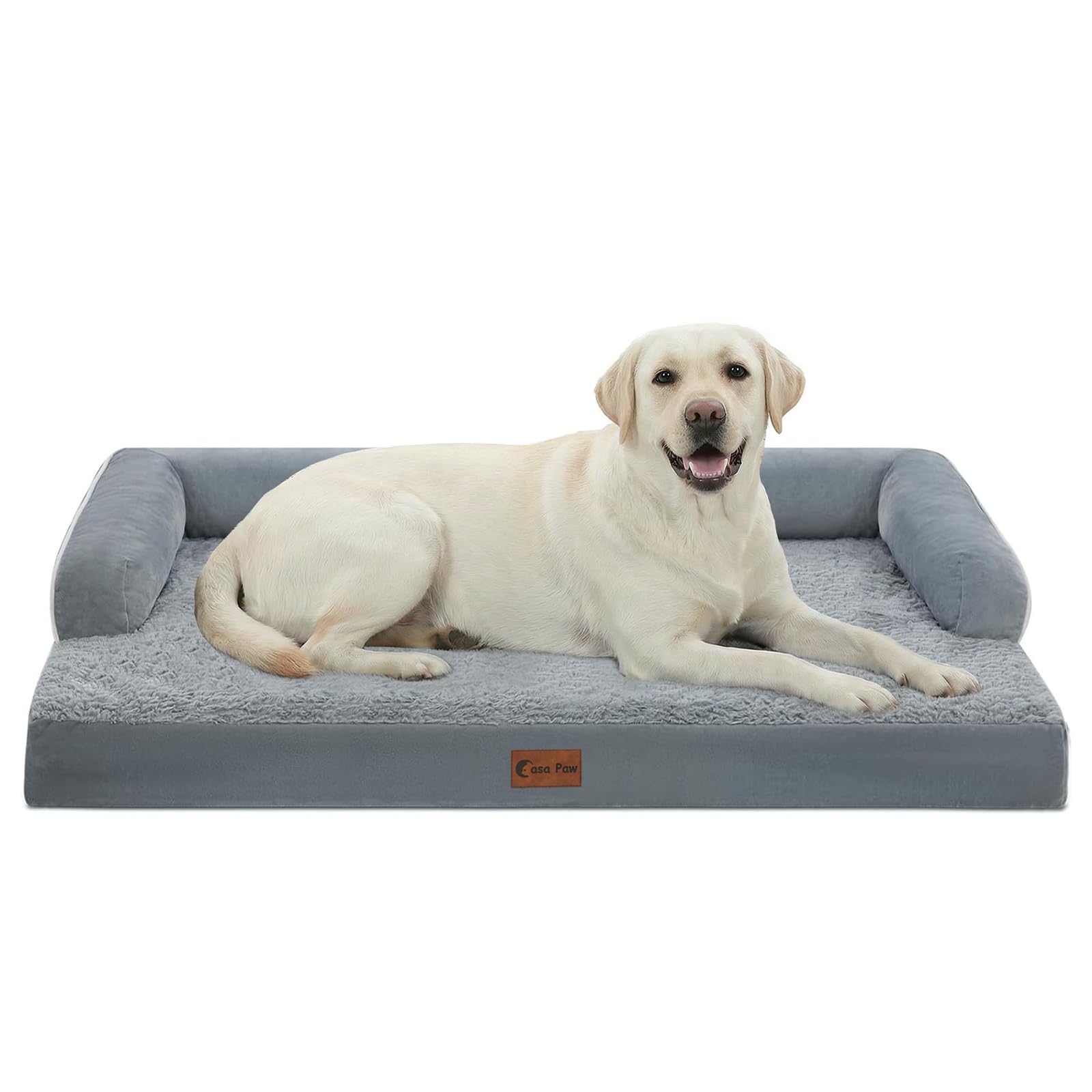 Casa Paw Orthopedic Dog Beds for Extra Large Dogs, Waterproof Egg Crate Foam XL Dog Bed with Sides 45x35Inch, Big Dogs Couch Beds with Removable Washable Cover and Nonskid Bottom, Grey