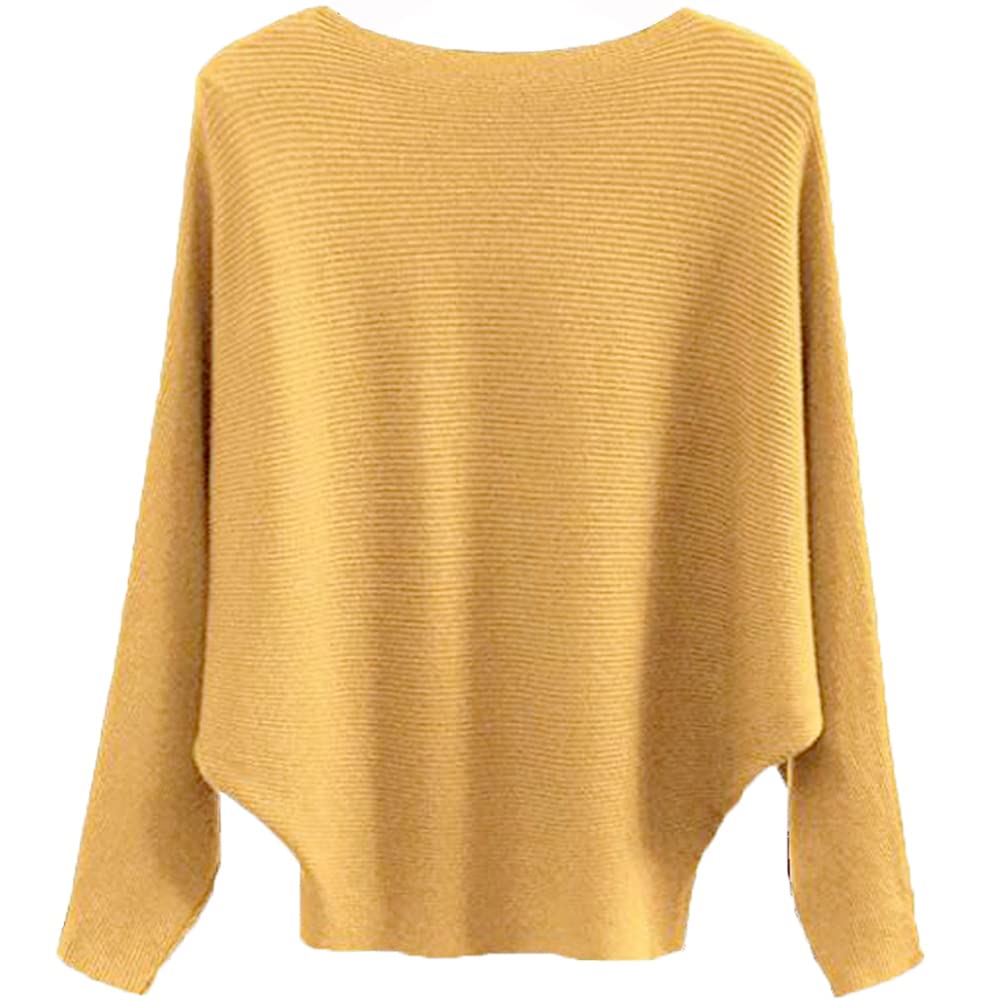 CkikiouWomens Lightweight Oversized Boat Neck Sweaters Tops Dolman Batwing Sleeve Ribbed Knitted Pullovers