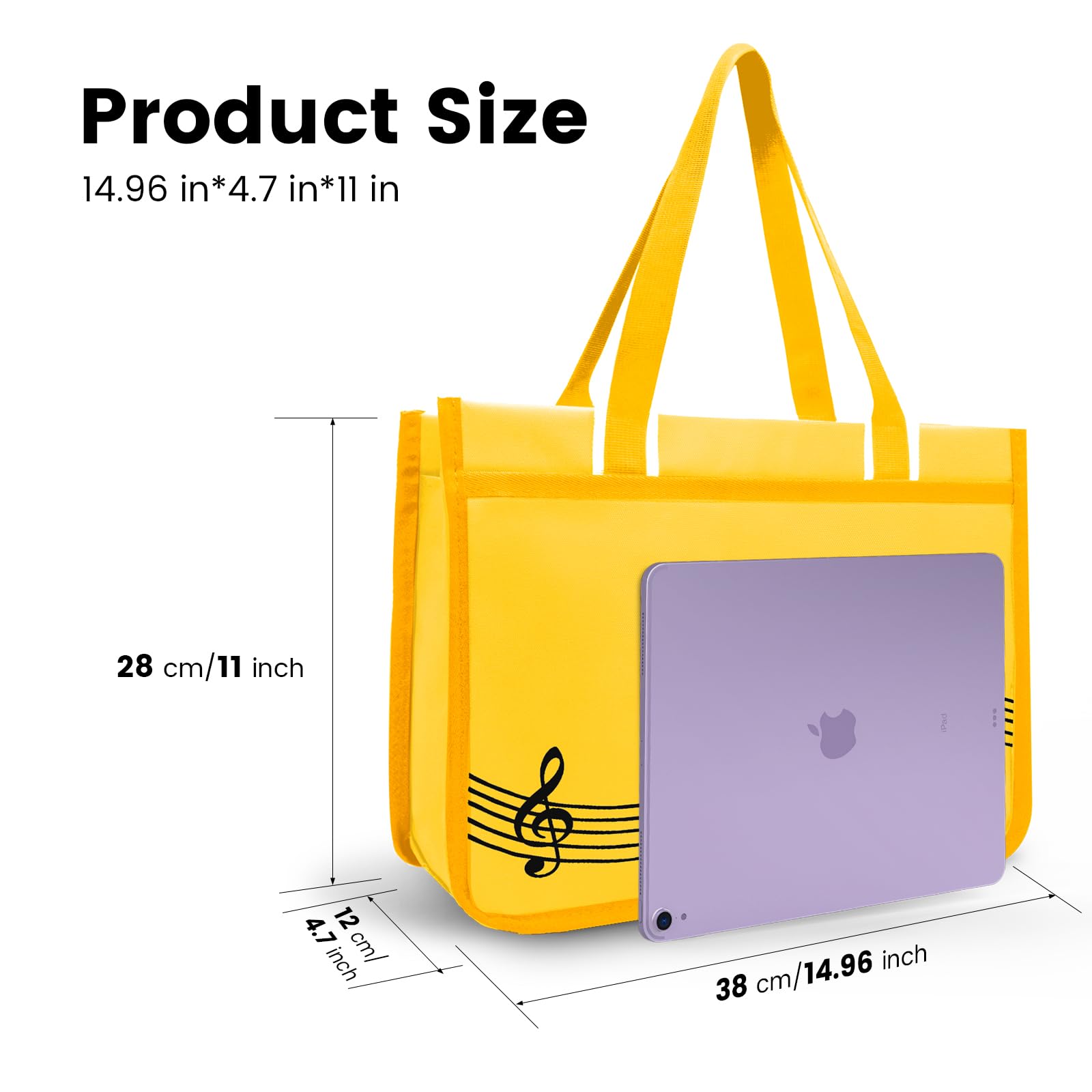 BestSounds Piano Bag, Zipper Waterproof Music Book Tote Bag Piano Accessories for Women Gifts for Musicians (Yellow Music) - Image 4