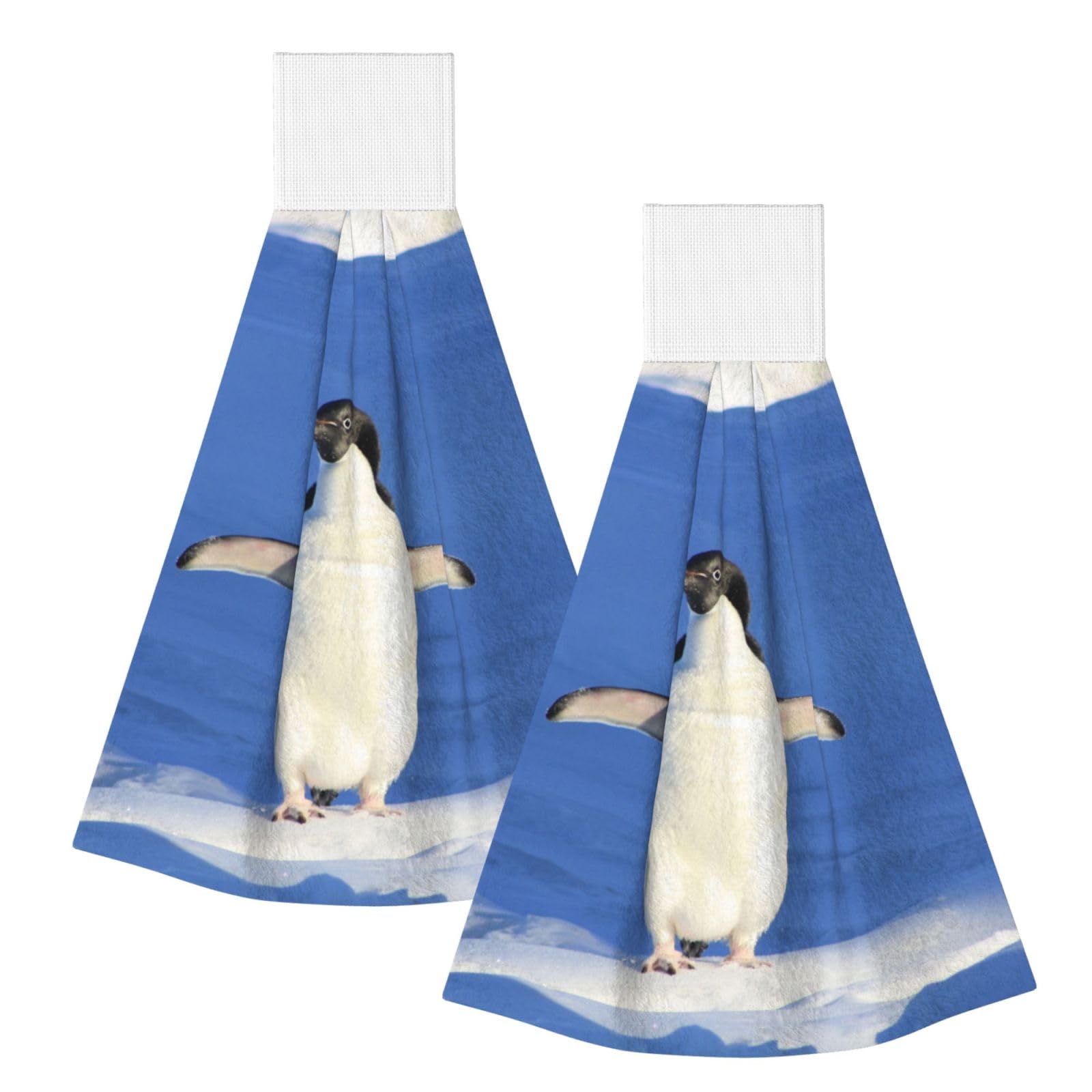 DOPKLNA Penguin, 2 Pcs Hanging Coral Fiber Hand Towels for Bathroom, Absorbent Kitchen Towels