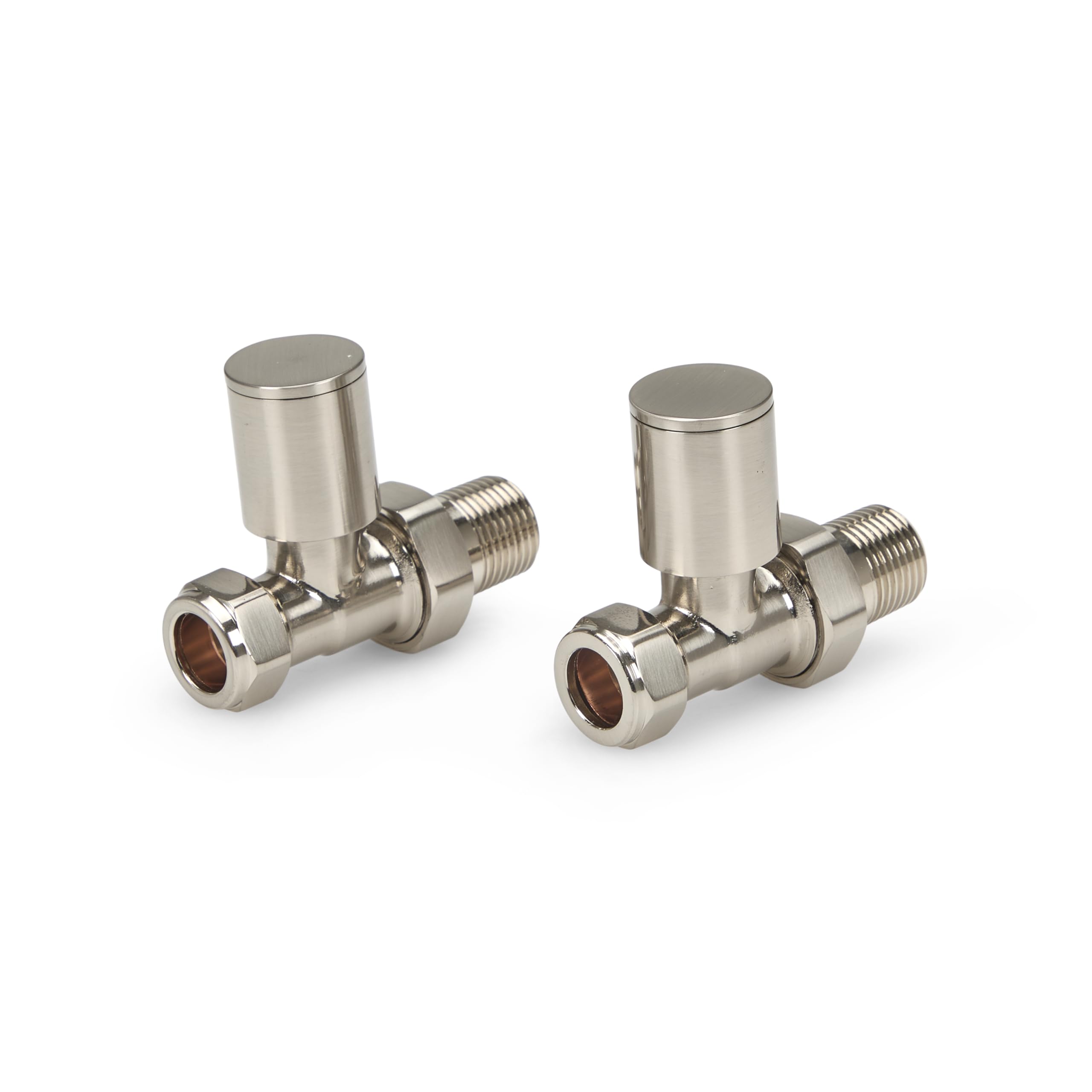 LavaTap Radiator Valves Pair 15 mm – Manual Radiator Valve Set for Central Heating – Durable Brass – Compatible with Standard UK Radiators and Heating Systems (Brushed, Straight)