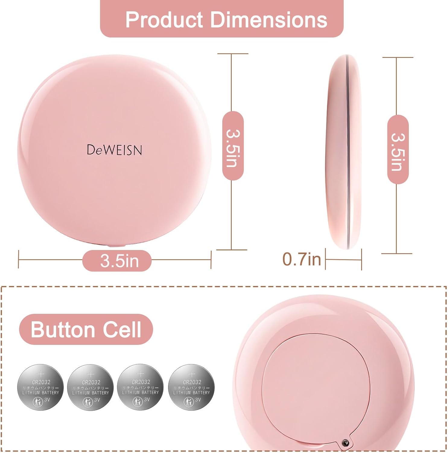 deweisn Compact Mirror,Portable Travel Makeup Mirror with Lights 1X/5X Magnification LED for Purse,Pocket,Handheld,2-Sided Folding Small Mirror Adjustable Brightness,Pink - Image 7